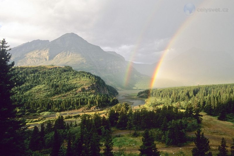 Foto: Double Rainbow, Switcurrent River And The Wynn Range, Glacier National Park, Montana